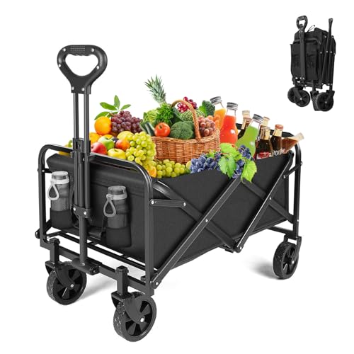 SAFONUS Carrito Plegable para Exteriores Portátil para Transportar hasta 150 Kg,Carrito de Jardín Plegable, para Niños y Mascotas, Carrito Plegable con Ruedas Giratorias de 360...