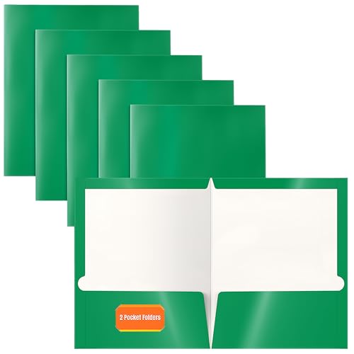 Image of Better Office Products 2 Pocket Glossy Laminated Green Paper Folders, Letter Size, 25 Pack, Green Paper Portfolios, Box of 25