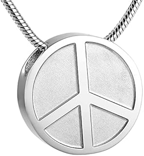 Joia memorial pingente urna cremação lembrança cinzas urnas aço inoxidável símbolo da paz pingente memorial para cinzas urna cremação lembrança prata redonda lembrança colar joia