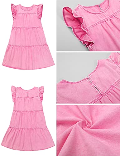 Luvamia Ruffle Sleeve Babydoll Dress For Women Jean Dresses For Women Denim Women's Cocktail Dresses Pleated Dress For Women Swing Dress For Women Aurora Pink Size Large Fits Size 12 / Size 14 #TOP6