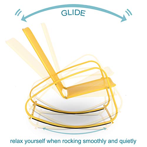 Sophia & William Outdoor Patio Rocking Chair Padded Steel Rocker Chairs Support 300Lbs, Yellow #TOP2