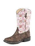 Roper Girls' Floral Shine Sequin Western Boot Broad Square Toe Brown 10