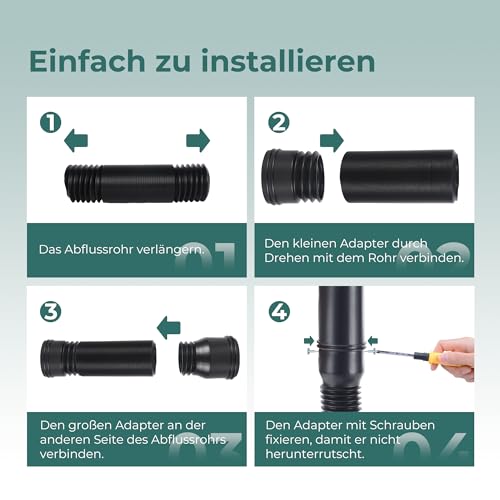 BKITC Dachrinne Flexible Fallrohr Verlängerung, Rundes Verlängerung für Fallrohr 80/100 mm, Regenrinne Fallrohrablauf Verlängerungsset, Fallrohr Erweiterung von 47 bis 150 cm (Schwarz, 1 Stück)