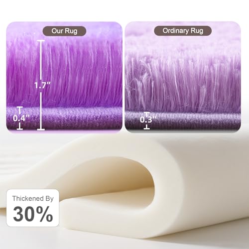 Purple Round Rug for Bedroom, 4Ft Fluffy Circle Area Rugs for Living Room, Shag Fuzzy Carpet for Kids Room, Nursery, Dorm, Classroom, Teen, Cute Baby Play Mat Home Decor Aesthetic