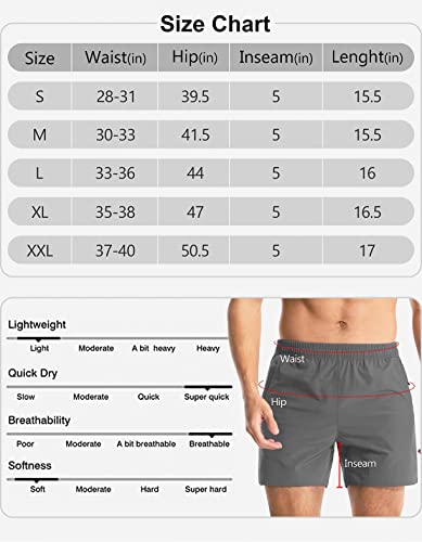 Aolesy Men's Gym Shorts 5 Inch Quick Dry Workout Running Shorts With Zipper Pockets Lightweight Sports Athletic Shorts For Men Grey #TOP5