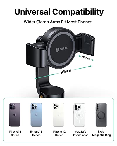 Andobil Magstick Iphone Tripod Mount, Auto Clamping Magnetic Tripod Holder 360 Rotation,1/4" Screw Hole Tripod Adapter Fit For Iphone 14/Pro/Pro Max/Plus & Camera, Tripod Clamp Compatible With Magsafe #TOP4