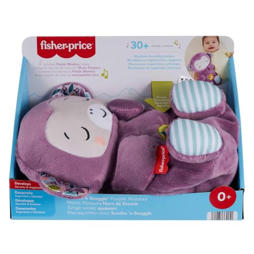 Image of Fisher-Price Baby Toy Soothe 'n Snuggle Purple Monkey Plush Portable Sound Machine with Breathing Motion & Lights for Newborns Ages 0+ Months