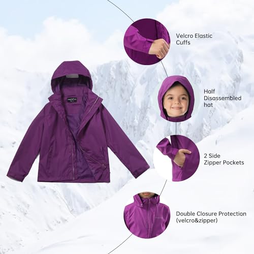 Image of YINGJIELIDE Boys Girls Waterproof Rain Jackets Kids Easy to Fold Windbreaker Lightweight Outdoor Hooded Raincoat