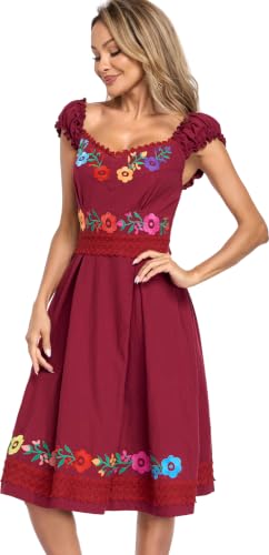 Image of Women's Mexican Dress Embroidered Causal Lace Party Dress
