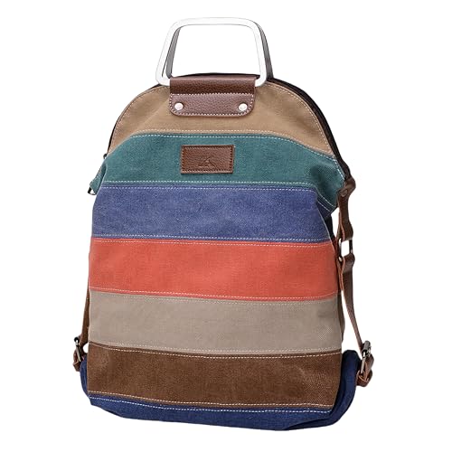 Mochila Feminina Bolsa de Viagem de Lona Grande Capacidade 15L Multifuncional Listras arco-íris Moda Retro Usado Para Lazer Diário Escola Caminhada Bag (Azul)