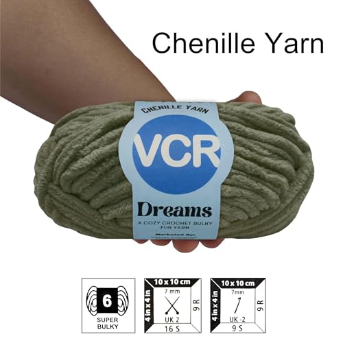 Image of VCR Olivetone, 100 Grams Hank, 60 Meters Length, Premium Polyester Ball for Crochet and Knitting, Pack of 1 Yarn, Soft and Bulky Fur Suitable for DIY