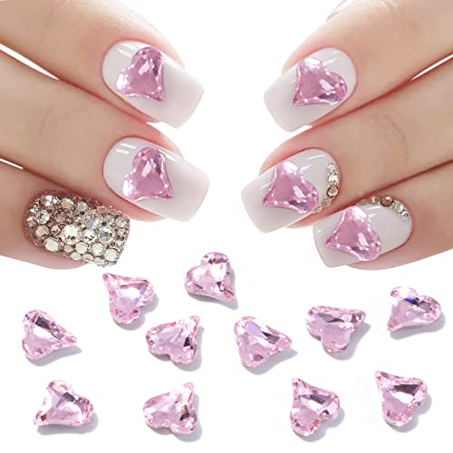 Cosmmap 50Pcs 3D Pink Heart Nail Charms, Crystal Heart Nail Rhinestones Nail Gems, Love Heart Charms Nail Art Charms For Women Girls Nail Art Scrapbook Jewelry Bags Crafts 8.33Mm #TOP6