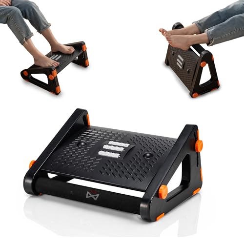 Adjustable Foot Rest Under Desk by UKGator | Dual Mode Under Desk Foot Rest | Height Adjustable Foot Stool with Massage Rollers | Enhanced Non Slip Pads | Vertical & Horizontal Placement