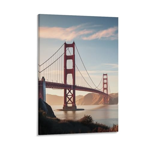 Toile murale Golden Gate avec cadre déco chambre et salon ambiance voyage