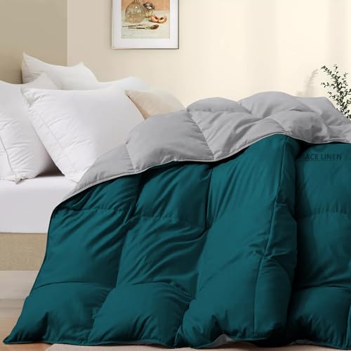 Image of 500 GSM Winter Blanket /Comforter Double Bed Size (90 inchX100 inch) - Unique Design Heavy Winter Comforter 500 GSM Microfiber Fill -Rajai Double Bed - Teal /Silver Grey Color