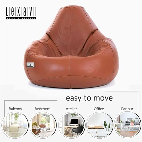 Image of LEXAVI Brand - XXXXXXL Jumbo Bean Bag Chair with Footrest Premium Imported Soft Faux Leather, Extra Comfortable and Big Size to Other Bean Bags Without Beans (Cover Only) I Color- (6XL-Dark-Tan)