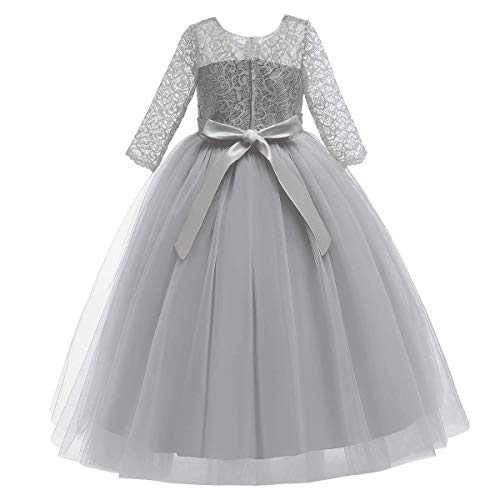 Image of Girls Flower Vintage Floral Lace 3 /4 Sleeves Floor Length Dress Wedding Party Evening Formal Pegeant Dance Gown