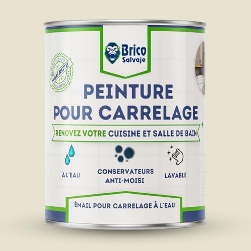 BRICOSALVAJE Peinture carrelage cuisine & salle de bain à l'eau - finition SATINÉE | Sans sous-couche | Lavable | Haute résistance (Nacre, 750 ml)