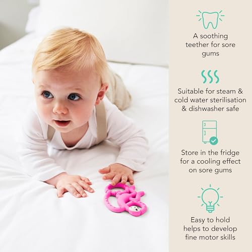 Image of Matchstick Monkey Infant, Antimicrobial Silicone Teether, Easy to Grip, Bpa Free, 3 Months Old+, 10 Cm, Easy to Hold & Naturally Fits in Mouth, Stimulates and Massages Sore Gums, Pink Mini Monkey