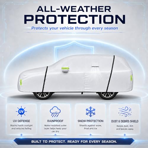 Image of Car Cover All Weather Custom Fit for Model Y Waterproof 10 Layers Full Cover Universal Heavy Duty Sun UV Rain Hail Protection with Driver Door Zipper Breathable Vents.
