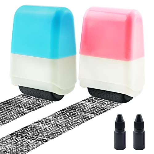 Yetoome 2Pcs Identity Protection Roller Stamps Included 2 Pack Refills Ink Security Prevention Stamp Confidential Stamp Roller For Privacy Protection, Id Blockout And Address Blocker (Blue, Pink) #TOP19