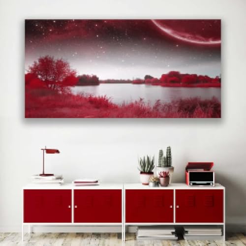 Tableau abstrait arbre rouge grand format 70x140cm impression haute définition sur toile - 4