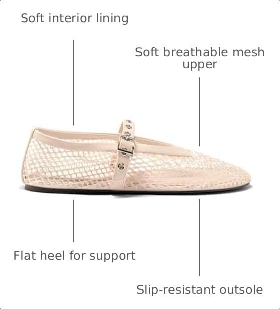Image of Coutgo Womens Mesh Ballet Flats Mary Jane Fishnet Ballerina Buckle Strap Comfortable Causal Dress Shoes