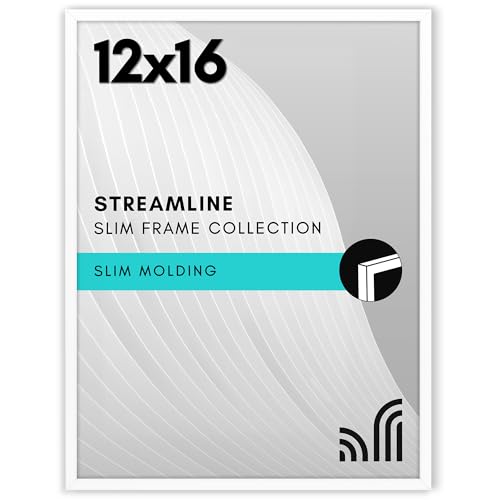 Americanflat 12x16 Picture Frame with Polished Plexiglass - Streamline Collection - Thin Border Picture Frame for Wall Display - Hanging Hardware Included - White