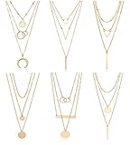 Biokia 6 Pieces Layered Necklaces For Women Long Necklaces Gold Choker Necklaces Map Coin Bar Cresce