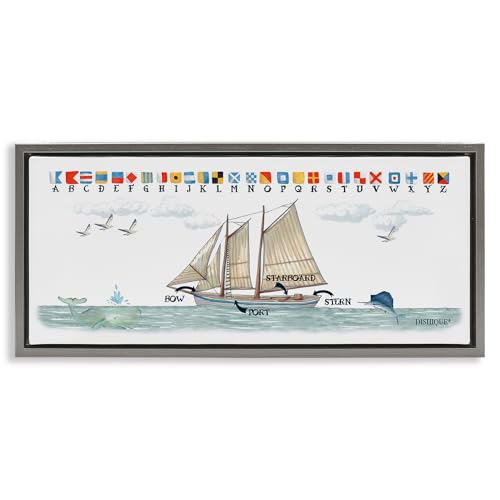 Image of Nautical Sailing Flags Educational, 13 x 30 Inch Canvas in Floater Frame | Stupell Industries . By Dishique . Ready to hang . Great for kids room or office . Made in USA