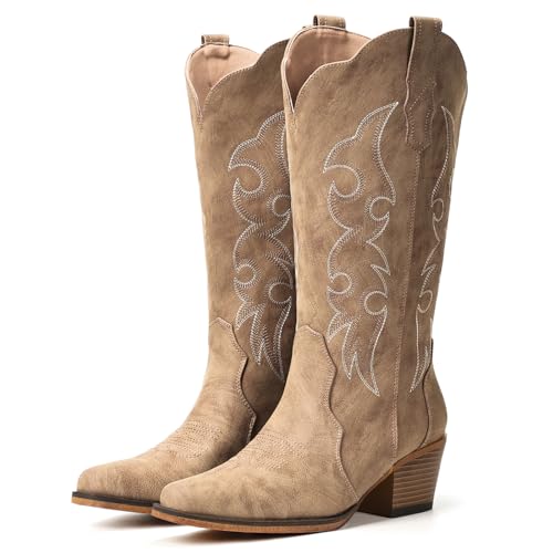 IUV Cowboy Boots For Women Western Cowgirl Classic Mid Calf Snip Toe Boot