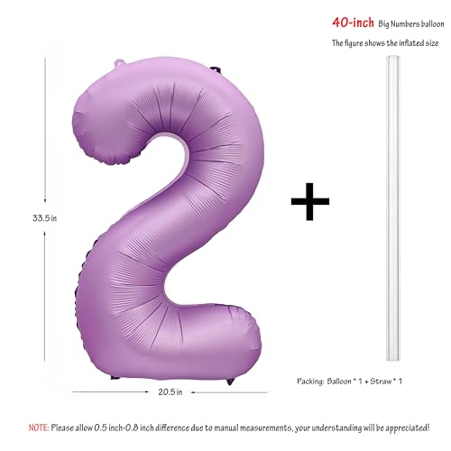 Image of 40 In Matte Lavender Purple Birthday Number 2 Helium Foil Mylar Balloon | Helium Foil Mylar, Suitable Boys' And Girls', 2st 12th Birthday Parties, Anniversary Celebration, Zero Balloon Purple paryt
