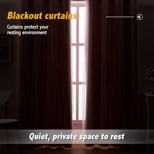 Image of Anytime Double Layer Blackout Curtains 2 Panels,52Wx84L,Blush Pink | Sheer And Fabric Window Drapes Grommet Top Solid Color Bedroom Living Room Home Decor