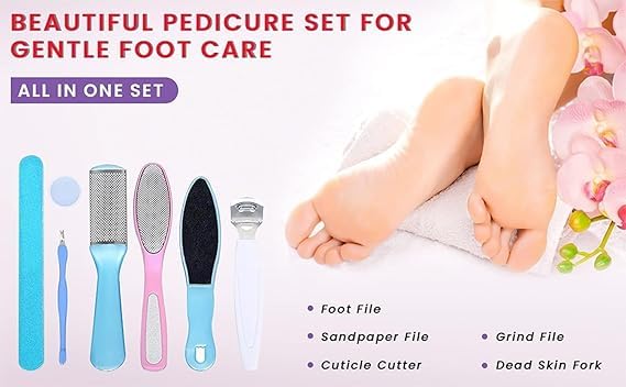 Werkzeuge für Füße – Pediküre-Set, Fußschrubber für abgestorbene Haut, Hornhautentferner, Fußschaber, Fußfeile, Heugabel, Feile für Nagelreparaturwerkzeug