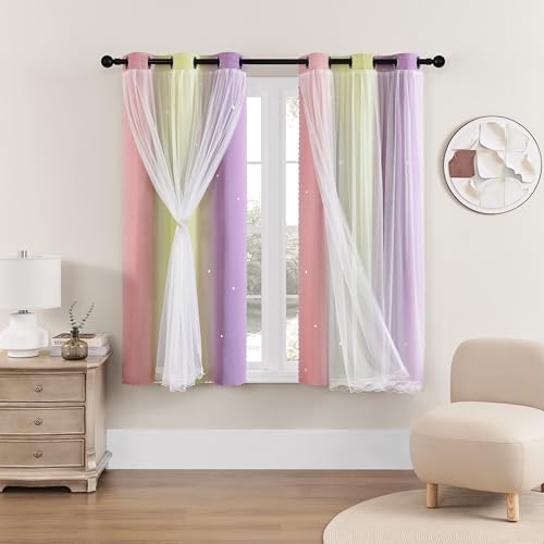 Image of XiDi Curtains for Bedroom Decor, Rainbow Pink PurpleYellow34 /45 /1