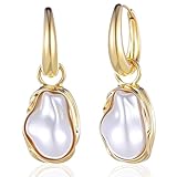 Gold Statement Pearl Earrings for Women, Vintage Large Pearl Earrings, Exquisite Irregular Pearls Dangle Earring, Baroque Style Jewelry for Bridal, Prom, and Wedding