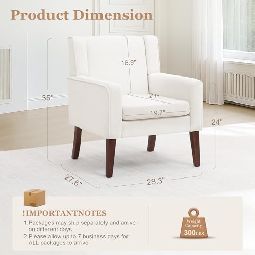 Image of Accent Chairs Set of 2, Mid-Century Reading Chair with Wood Legs, Upholstered Comfy Living Room Chair for Bedroom, Apartment, Waiting Room, Beige