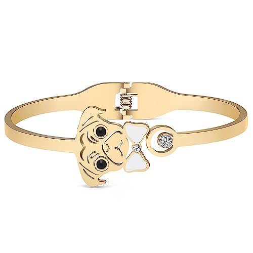 Image of WEVENI Cute Pug Gifts For Pug Lovers Stainless Steel Shell Pug Bracelet Cuff Bangle 18k Gold Plated Pet Dog Bangles Jewelry Charms Pugs Mom Gifts