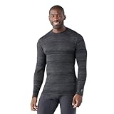 Smartwool Capa base clásica de lana merino térmica para hombre, manga larga, cuello redondo (ajuste delgado), cambio de color negro, talla L