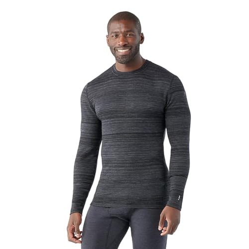 Smartwool Men's Classic Thermal Merino Wool Base Layer — Long Sleeve Crew (Slim Fit), Black Color Shift, Large
