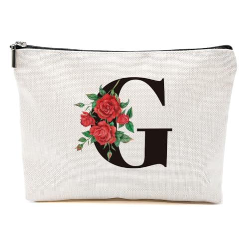 Rose Personalized Makeup Bag, Initial Letter G Monogram Cosmetic Bags