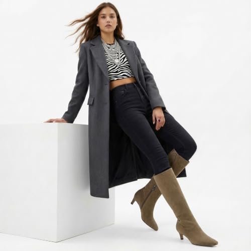 Image of Modatope Knee High Boots Women Square Toe Kitten Heel Tall Boots