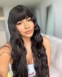 LANOVA Dark Brown Wig with Side Bangs Synthetic Wigs for Women Chocolate Brown Long Curly Wig with Bangs 22 inch LANOVA-209