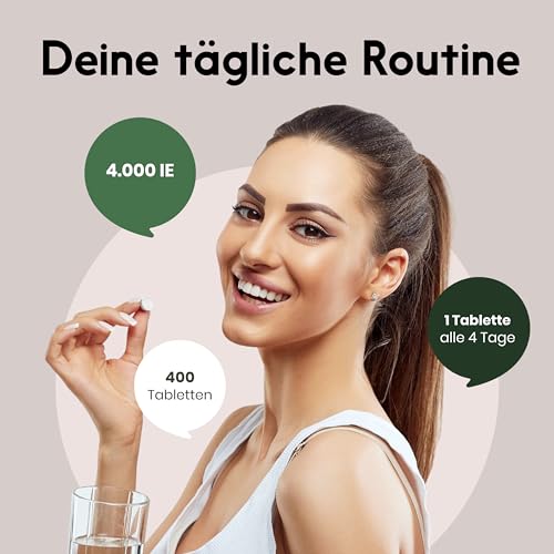 Vitamin D3 4000 IE hochdosiert - 400 Tabletten - vegetarisch & produziert in Deutschland - Verpackung kann variieren
