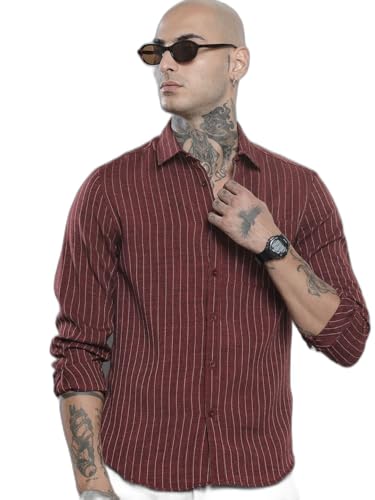 Image of The Indian Garage Co Men Slim Fit Striped Full Sleeves Cutaway Collar Casual Shirt