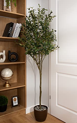 Povy 6Ft (71”) Artificial Olive Tree Tall Fake Tree Potted With Planter Branches And Fruits, Suitable For Modern Living Room House Office Housewarming Party Home Indoor Decor #TOP5