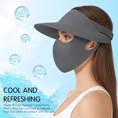 Image of SANNIDHI Summer Face Mask with Wide Brim Cap, 2 in 1 Sun Protection Visor Hat and Face Cover for Women Bike Riding, UPF 50+ Outdoor Cool Touch UV Mask Set, Ventilated Open Crown