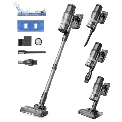 Proscenic P11 Mopping Akku Staubsauger kabellos,35KPa Saugkraft Akkustaubsauger mit Wischfunktion,340ML Wassertank,Akkusauger Kabellos Tierhaare für Hartböden, Grau