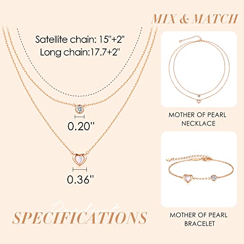 Cde Dainty Rose Gold Necklace For Women 925 Sterling Silver Layered Choker Necklace With Cubic Zirconia Mother-Of-Pearl Heart Pendant Necklaces Christmas Birthday Jewelry Gift For Women Girls #TOP3