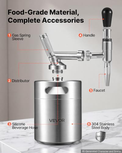 Image of VEVOR Nitro Cold Brew Coffee Maker 135 oz Nitrogen Dispenser System, Home Brew Coffee Keg, Portable Nitrogen Infuser with Dispenser and Pressure Relieving Valve, Gift for Coffee Lovers
